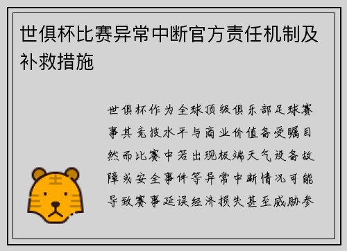 世俱杯比赛异常中断官方责任机制及补救措施